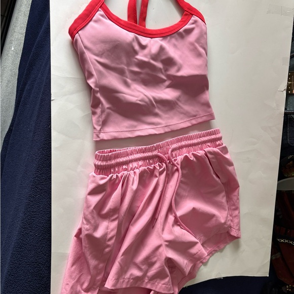 Wilo The Label Other - Women's Pink Tankini Crop Top & Swim Shorts Set